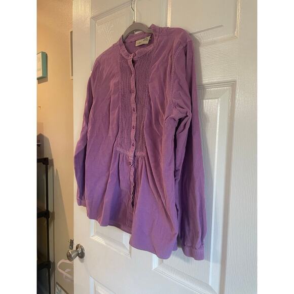 L.L. Bean Corduroy Prairie Button Up Shirt Pintuck Purple Long Sleeve Sz M - Picture 8 of 11